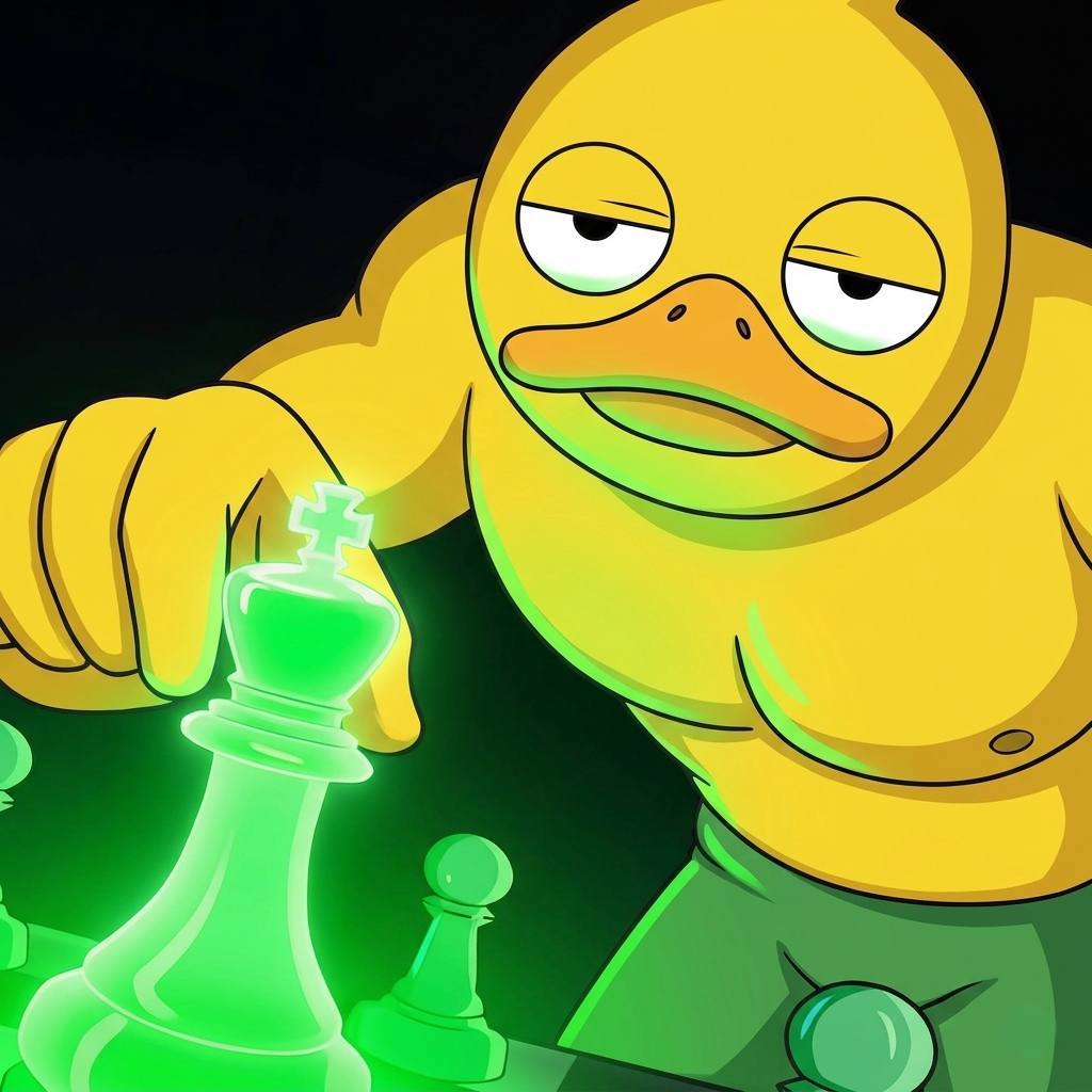 QUACKY moving a glowing green chess king